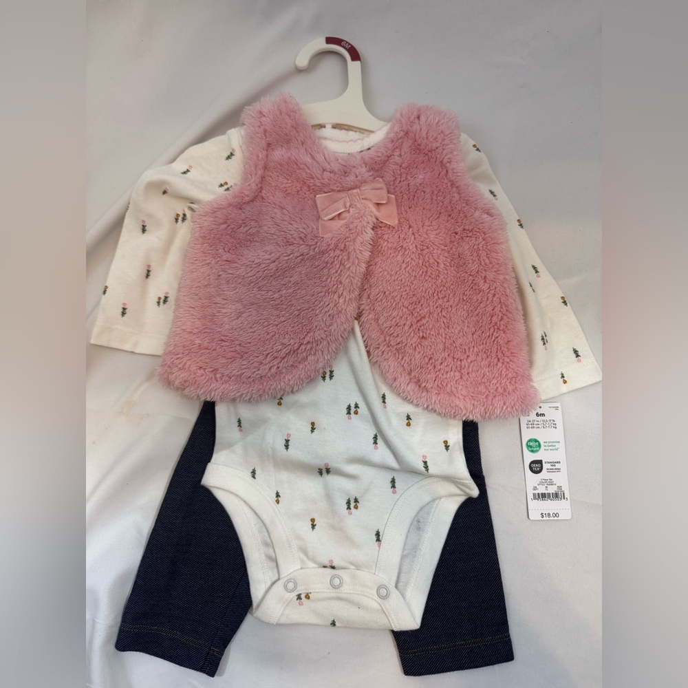 Carter's Pink Fuzzy Vest and Bodysuit Set